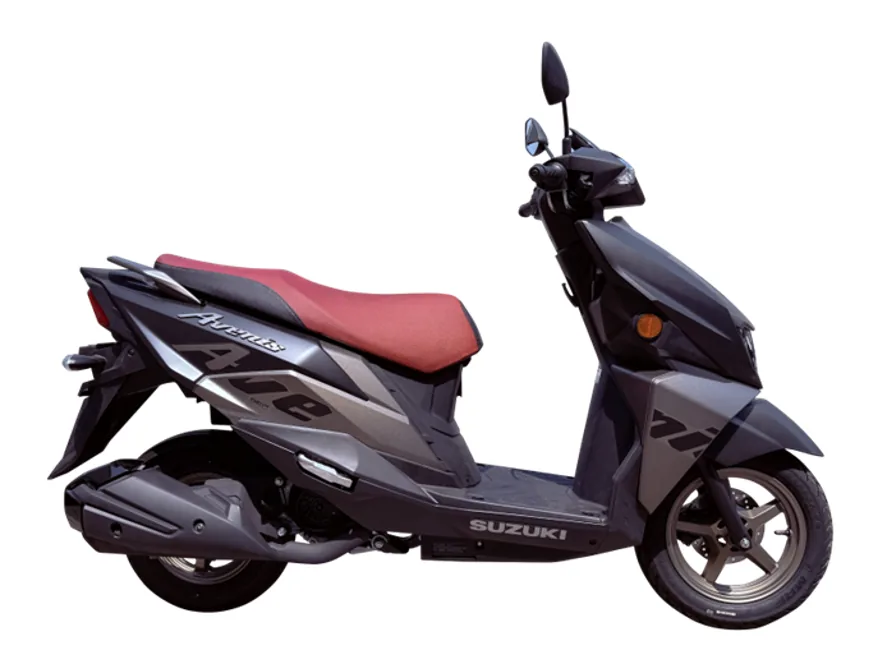 Suzuki Avenis UN125 side profile showing the 12 inch front wheel and LED headlamp