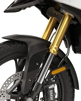Gold 43 mm KYB upside-down fork and front mudguard on the BMW F 450 GS