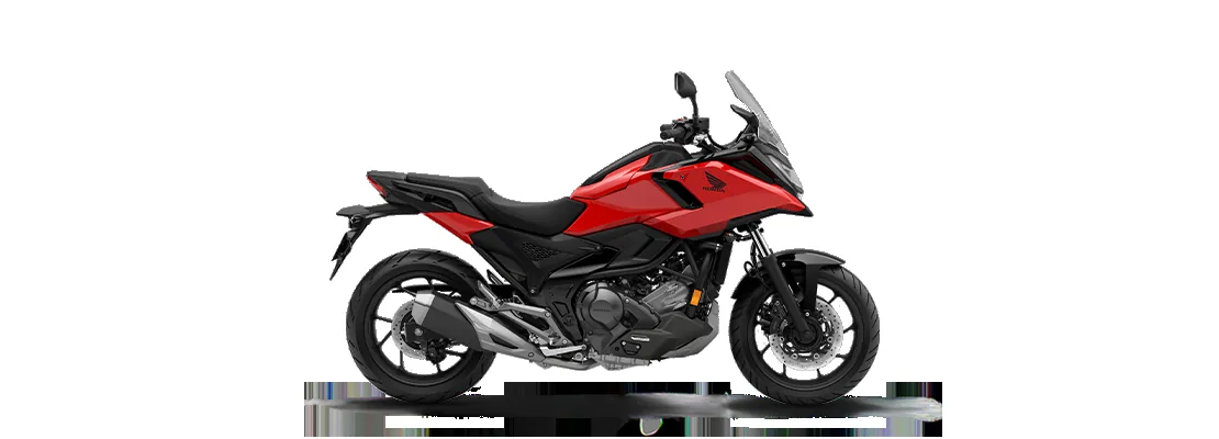 Side profile of the Honda NC750X in Fighting Red with black panels on a white background
