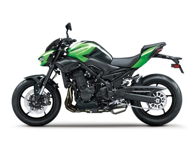 Left side studio view of the 2026 Kawasaki Z900 in Candy Lime Green
