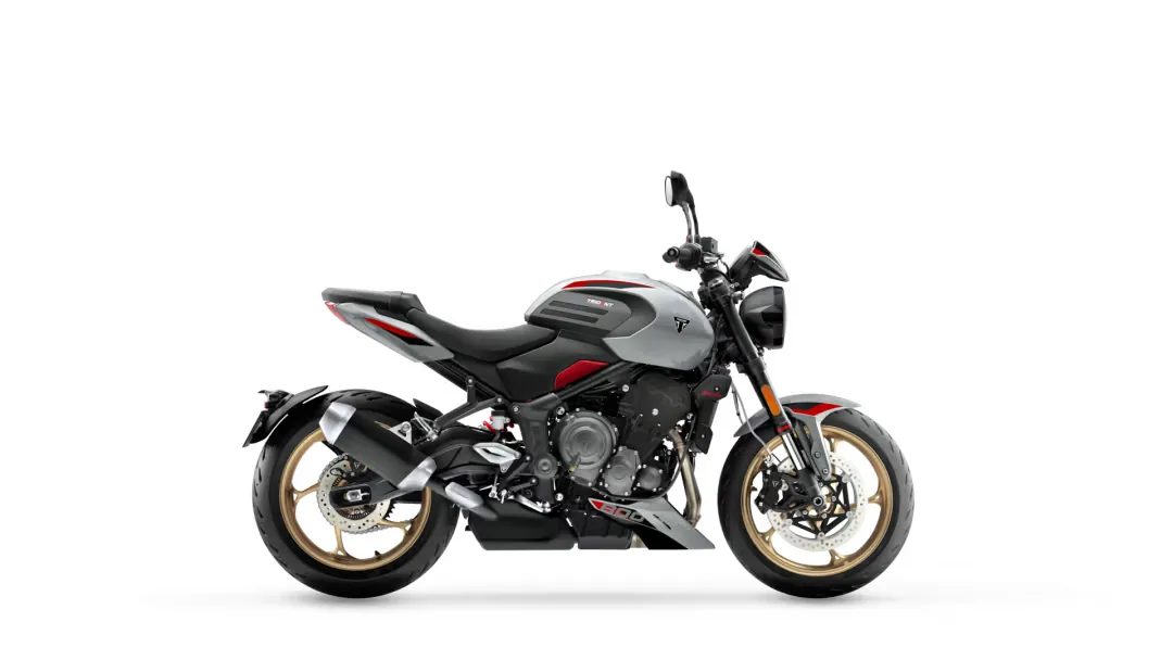 Studio side view of the 2026 Triumph Trident 800 in Ash Grey